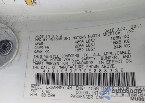 2012 Mitsubishi Eclipse Gs/Gs Sport/Se from USA, damaged, VIN 4A31K5DF7CE008336